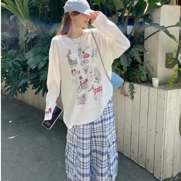 韩版慵懒风宽松趣味狗狗印花T恤（5503）