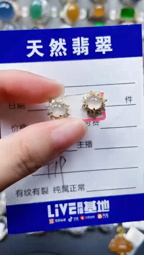 银S925镶嵌翡翠耳饰419