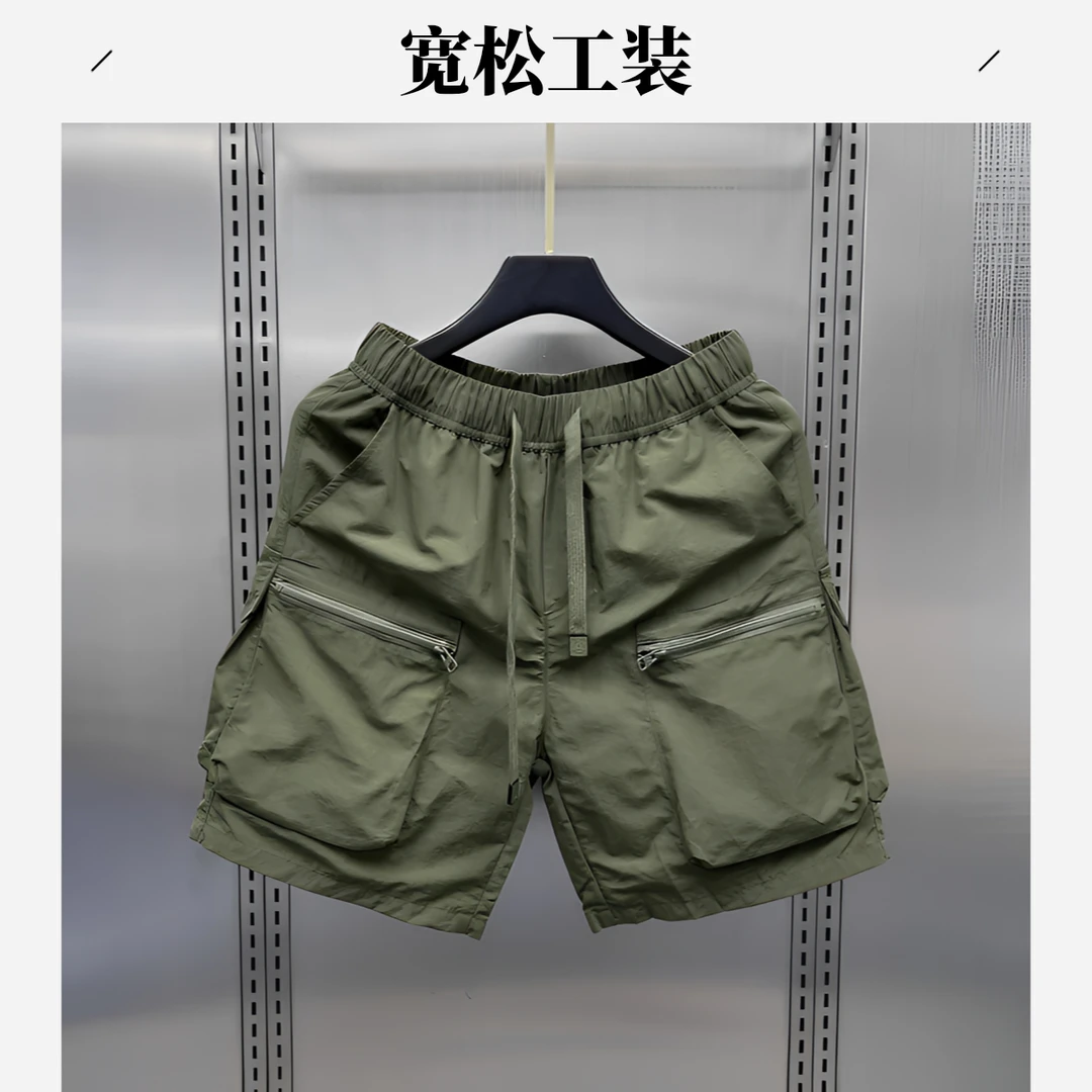 日系复古口袋工装男短裤夏季薄款宽松新款休闲外穿五分裤子潮牌青
