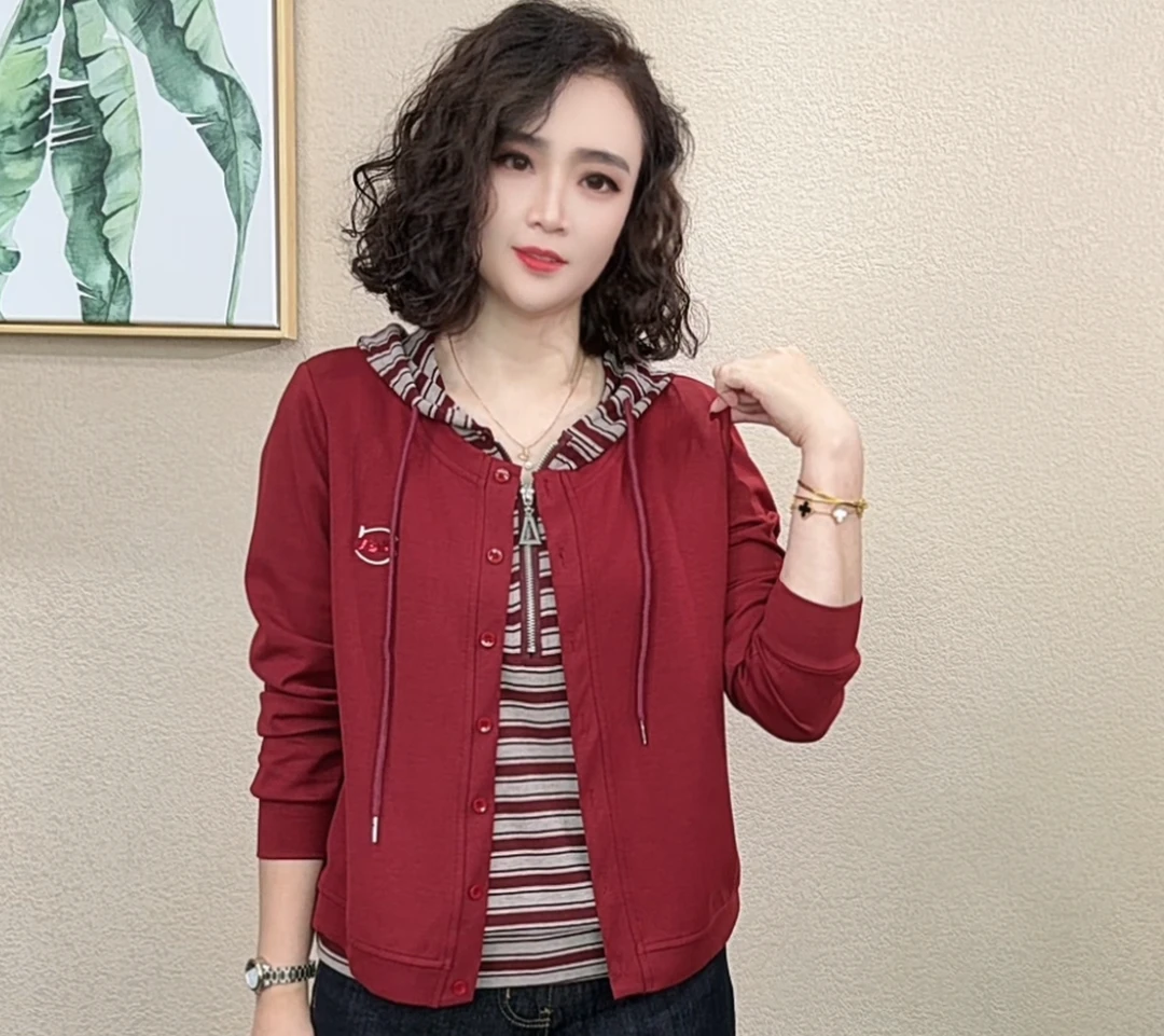 2025秋季新款时尚洋气简约设计感连帽抽绳百搭气质上衣#79324