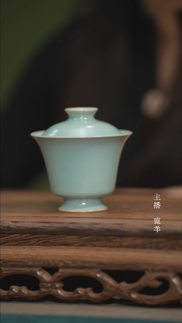 临江仙两才盖碗-晓青汝瓷-羊