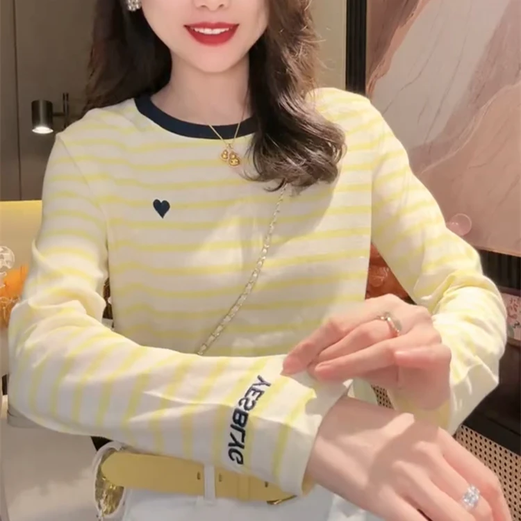 黄色条纹宽松长袖上衣夏日薄款显瘦洋气女士防晒小衫长袖百搭