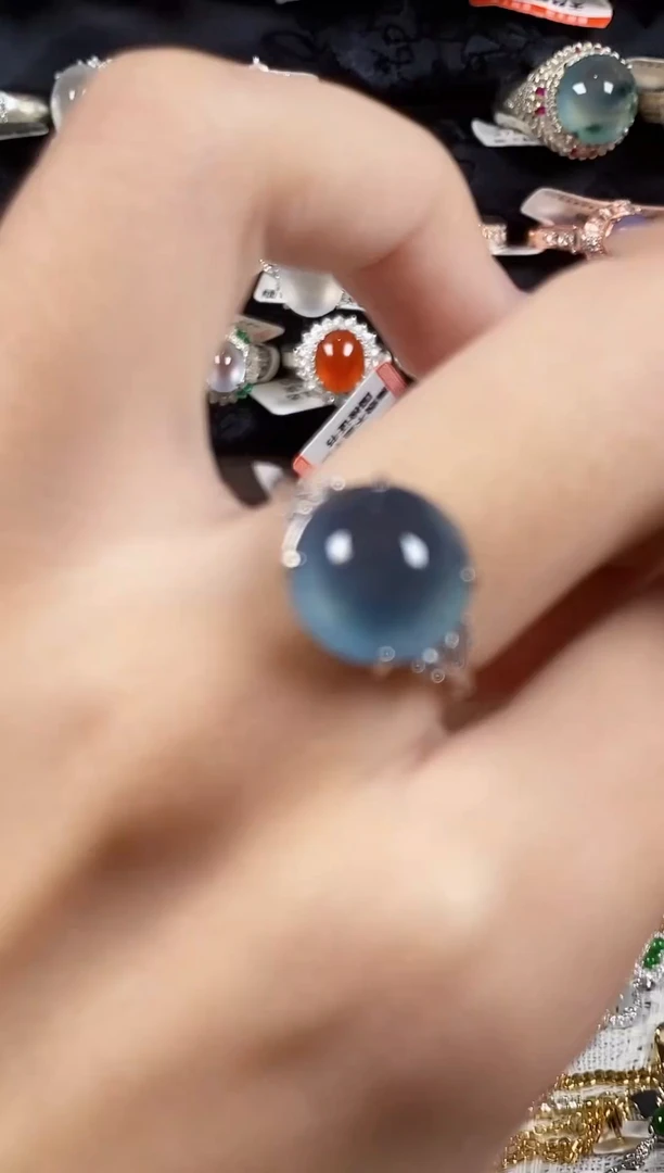 银S925镶嵌戒指翡翠 天然A货翡翠100