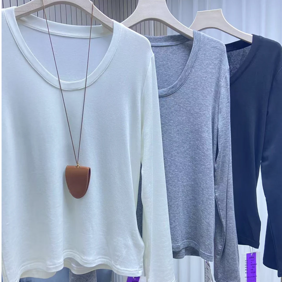 发现美Beasaw圆领套头薄款打底休闲时尚白色百搭简约纯色