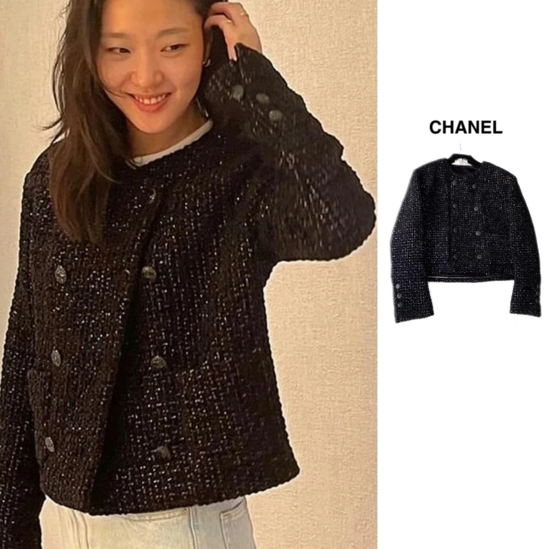 99新 Chanel/香奈儿 22B金高银同款丝绒小黑外套/f36/编码0359