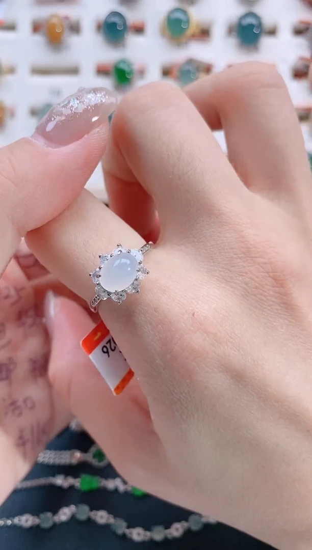 银S925镶嵌戒指翡翠天然翡翠