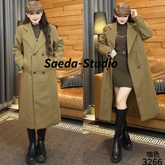Saeda 女装时尚高级气质版斜空呢加棉大衣YF3266