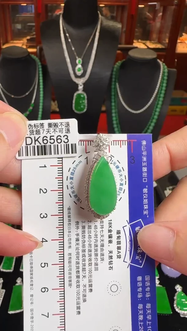 颈饰18K金镶嵌翡翠DK6563冰绿滴水
