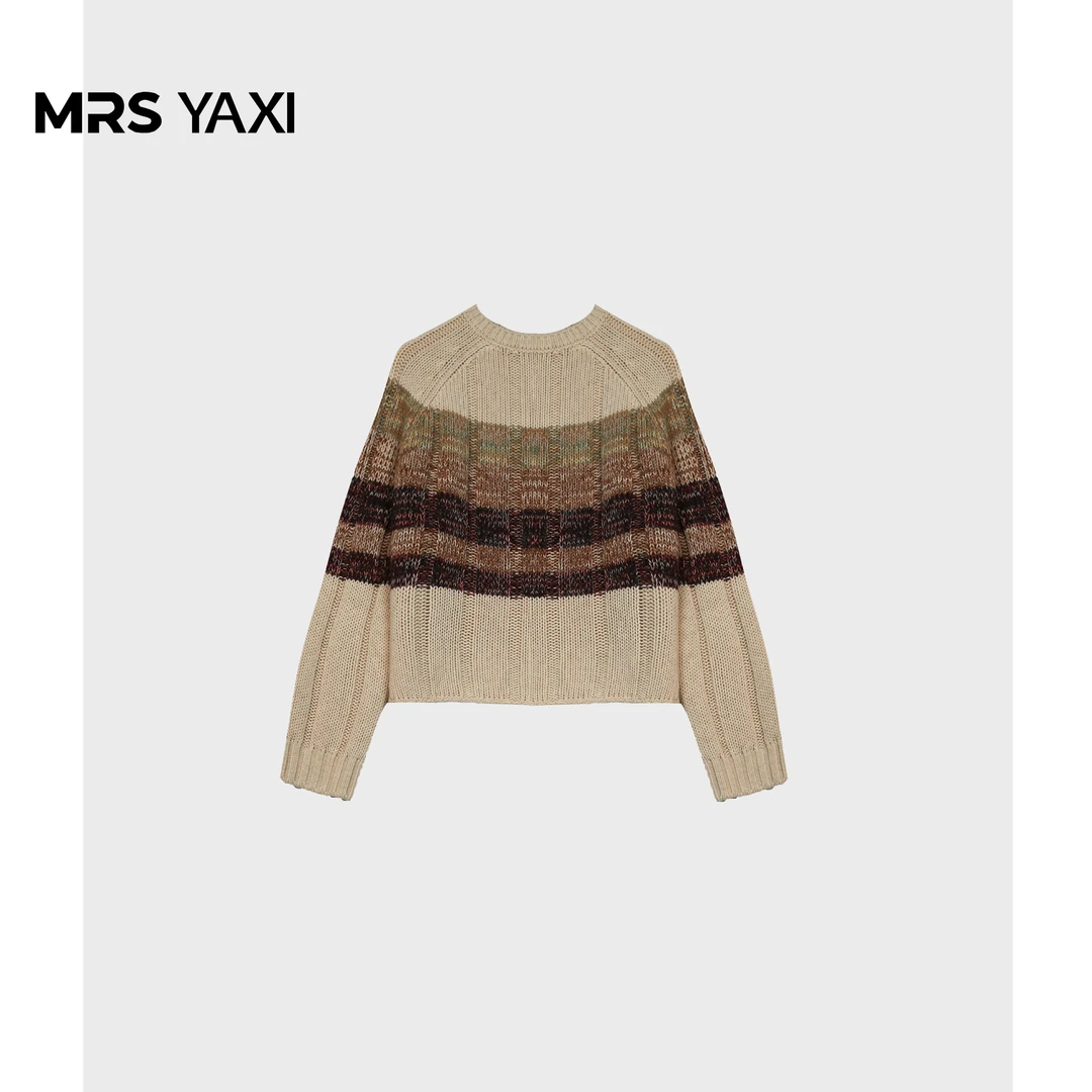 Mrsyaxi圆领拼色短款羊毛毛衣YX4121111