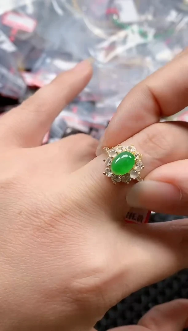 银S925镶嵌戒指翡翠天然A货缅甸翡翠
