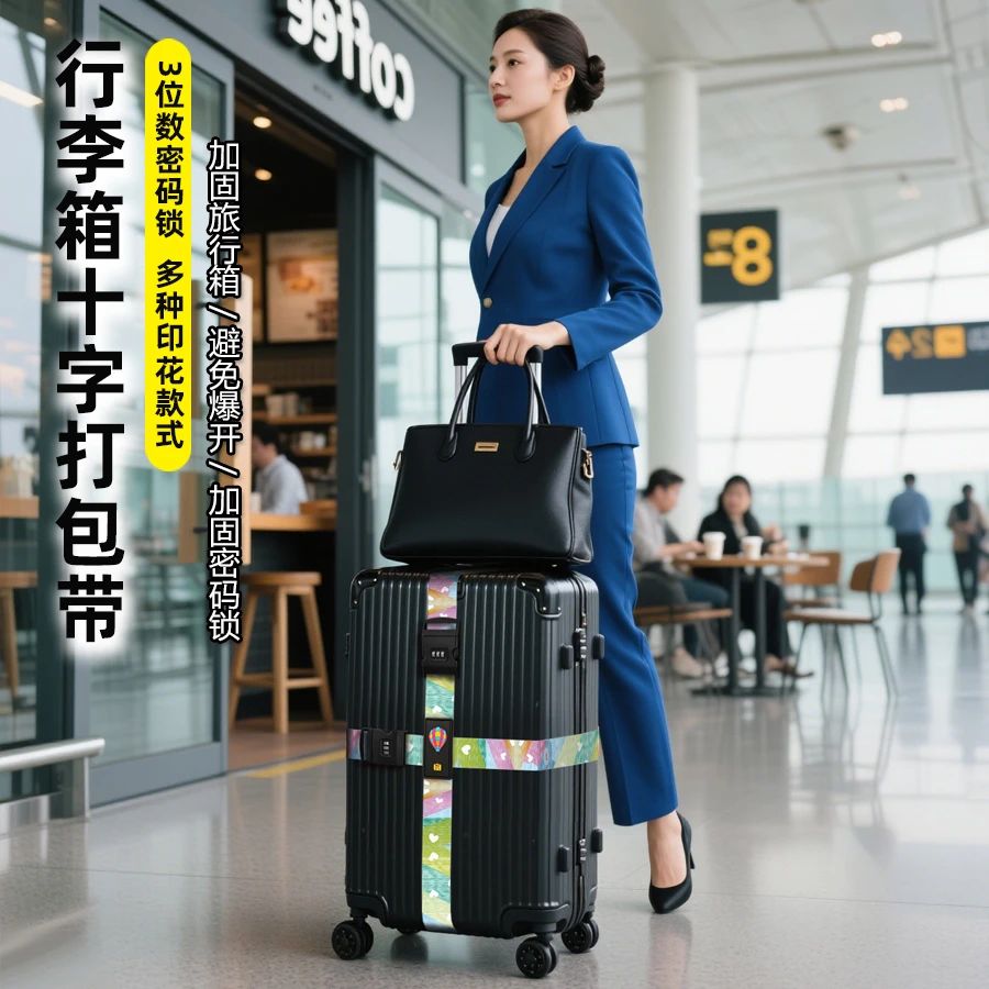 行李箱绑带行李箱固定带印花款托运加固小密码锁托运防爆带约束带