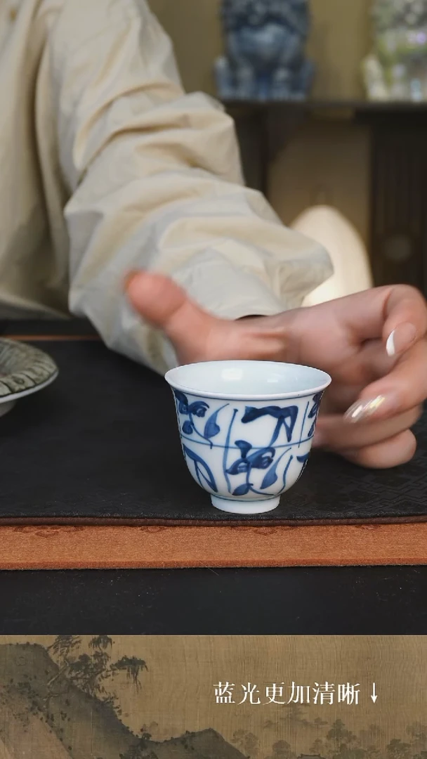 杯子景德镇柴窑烧制刀子纹茶花纹铃铛杯杯