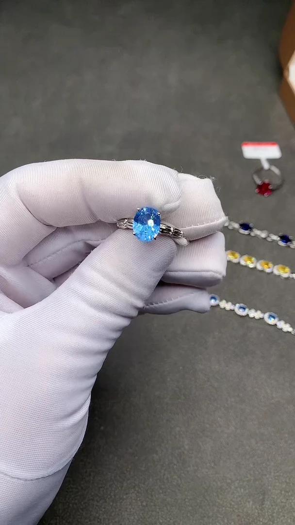 【闪购商品】海蓝宝石戒指银S925镶嵌...