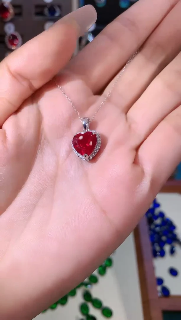 银S925镶嵌颈饰红宝石10白