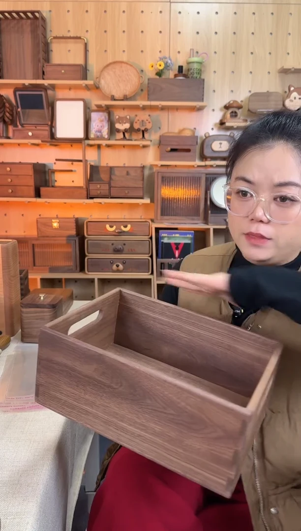 木北美黑胡桃桌面经典小号收纳筐