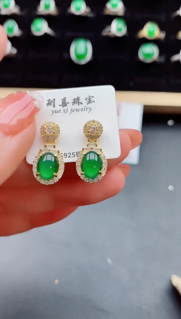 【闪购商品】翡翠耳饰银S925镶嵌80800