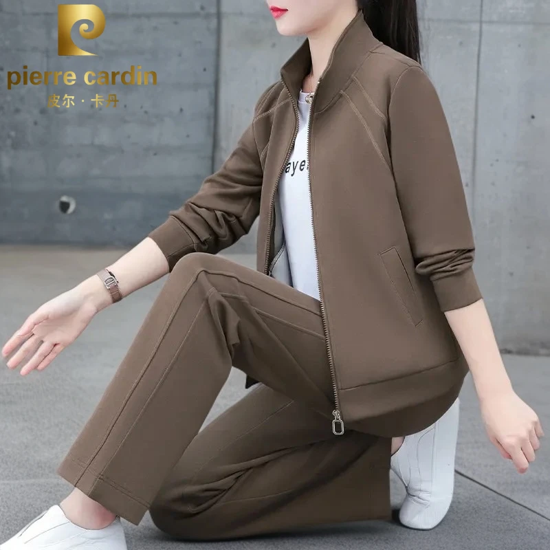 皮尔卡丹运动套装女装春秋2025款秋季拉链卫衣外套休闲三件套时尚