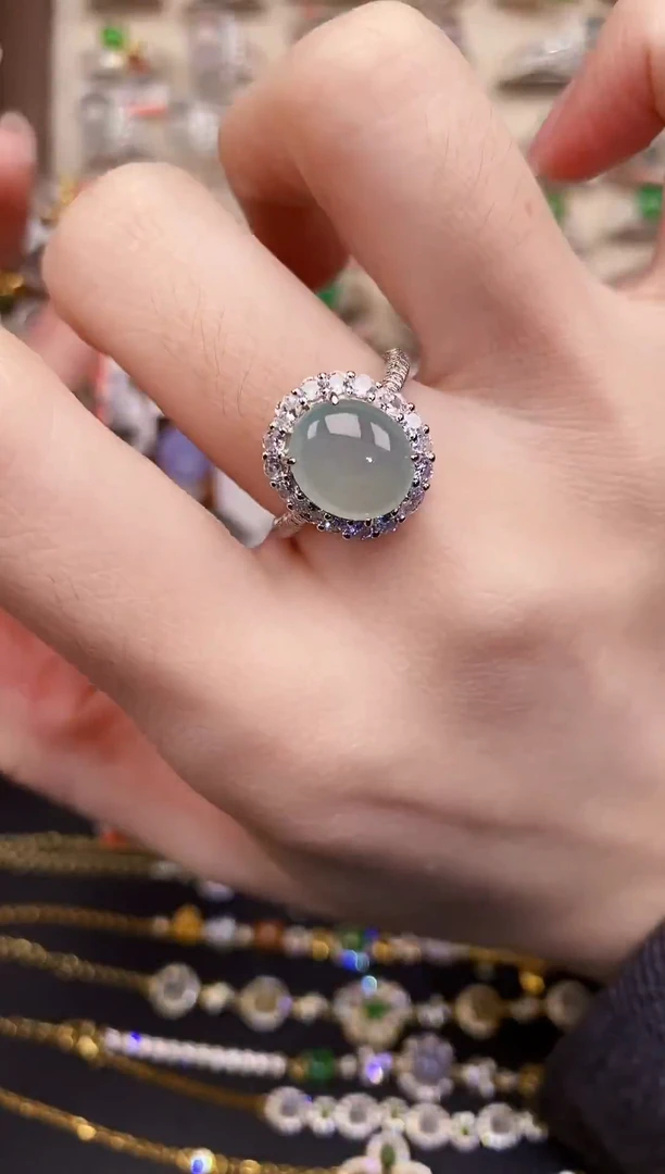 银S925镶嵌戒指翡翠天然A货翡翠70