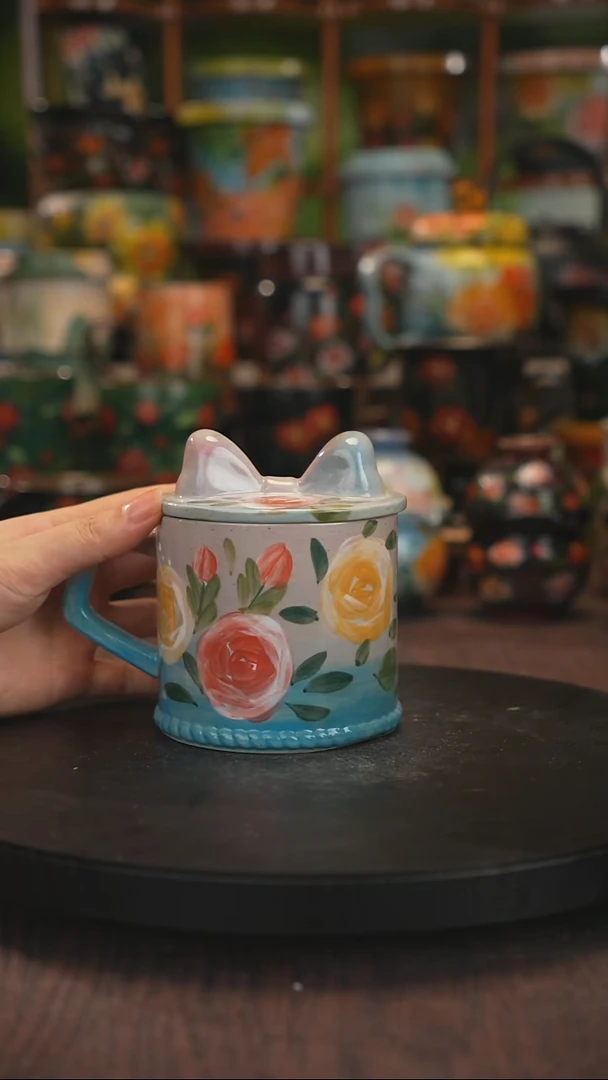 油画手绘釉下彩杯子