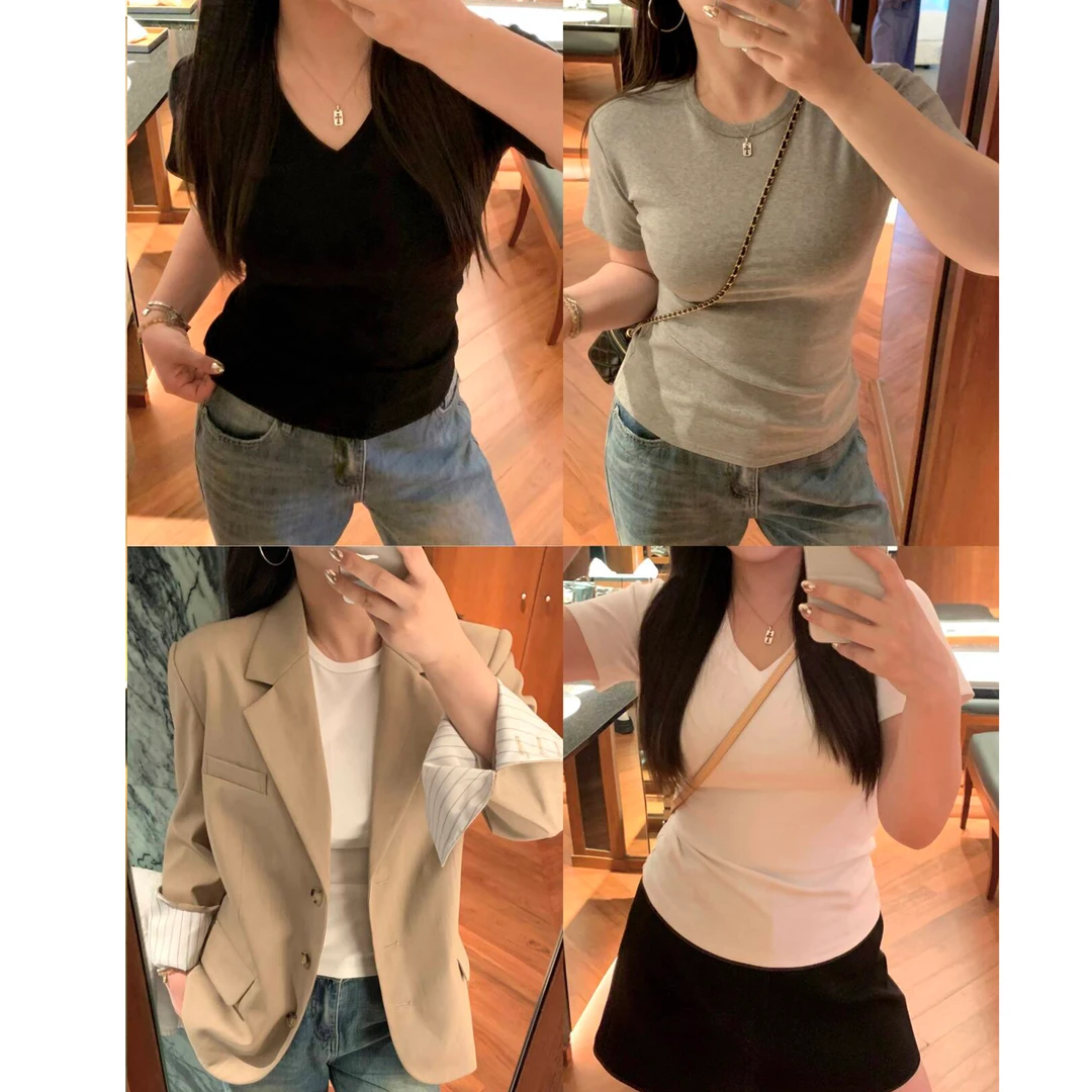 一口苏达飞袖修身T 韩系ins多巴胺极简休闲女装夏季百搭显瘦短袖