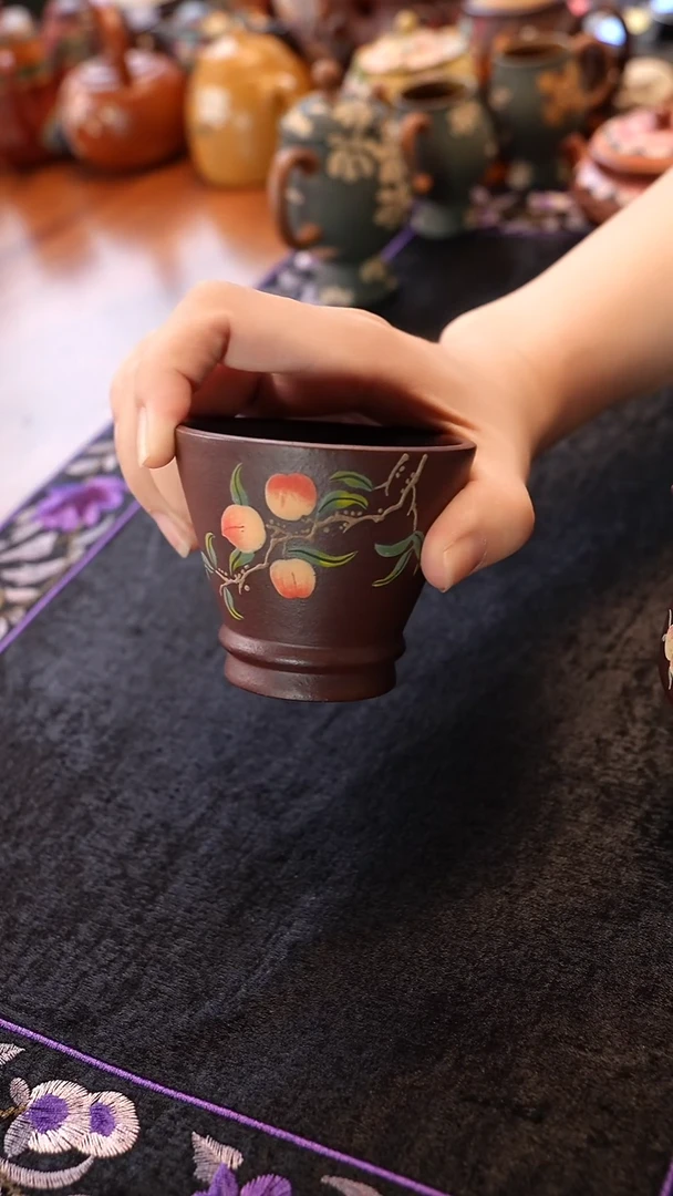 茶壶紫砂紫泥桃子杯