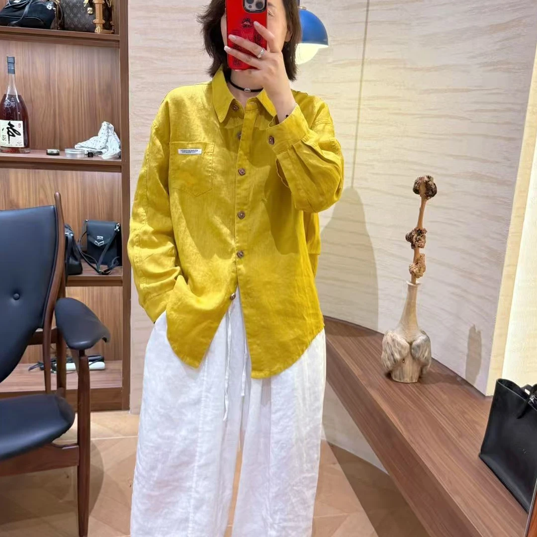 XMM.【贴标亚麻衬衣】时尚衬衣夏宽松休闲潮流显瘦洋气长袖HZ27-812