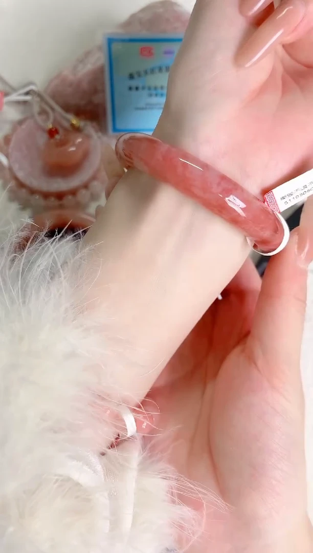 未镶嵌手镯石英质玉桃花64-圈口54.7