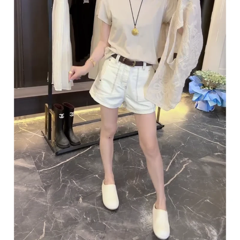 唐芯媛夏季新款洋气减龄直筒四分短裤女时尚百搭显瘦显高牛仔短裤