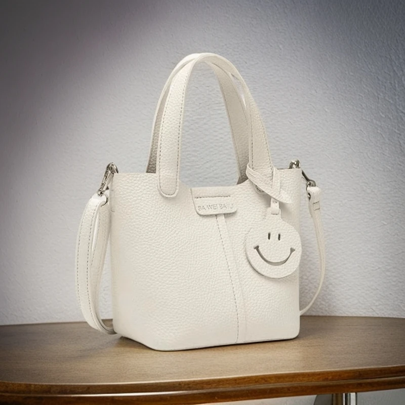 时尚新款水桶百搭斜挎包白色子母菜篮子包韩版高级感单肩包-