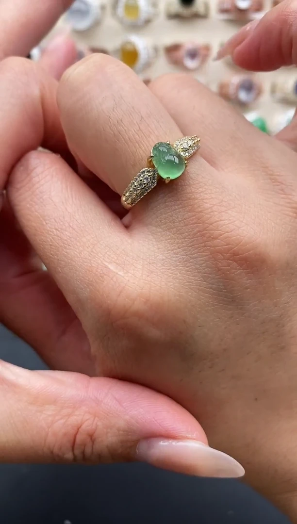 银S925镶嵌戒指翡翠缅甸天然A货翡翠11 6-6