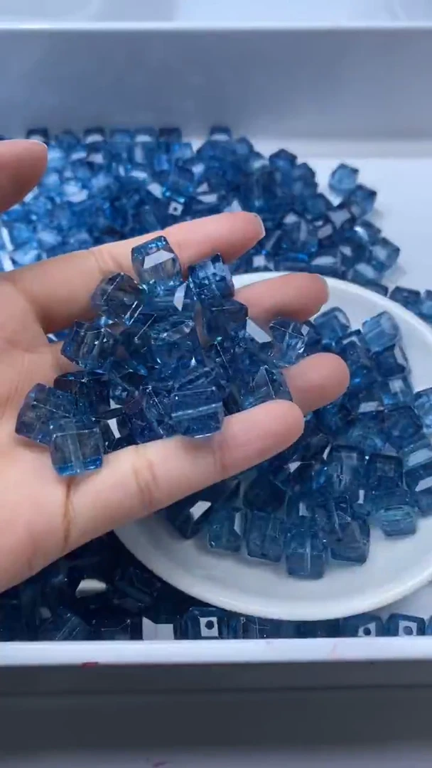 颈饰未镶嵌水晶W3329伦敦蓝碧玺方糖10mm*10颗