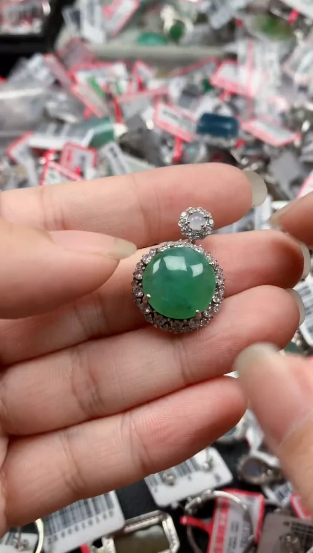 银S925镶嵌戒指翡翠天然A货缅甸翡翠