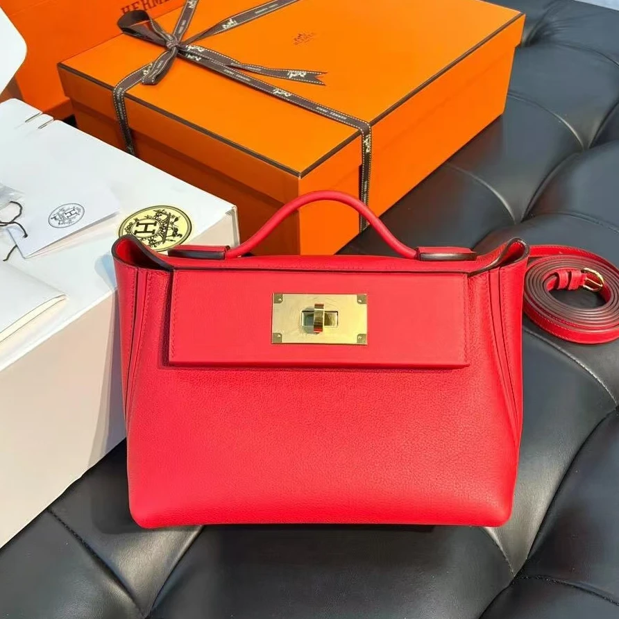 95新 Hermes/爱马仕 mini 2424 国旗红金扣 Ec皮 Z刻
