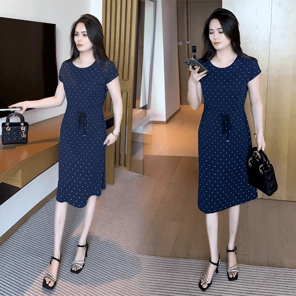 极简风短袖连衣裙女2025夏季新款宽松显瘦时尚减龄波点中长款裙子