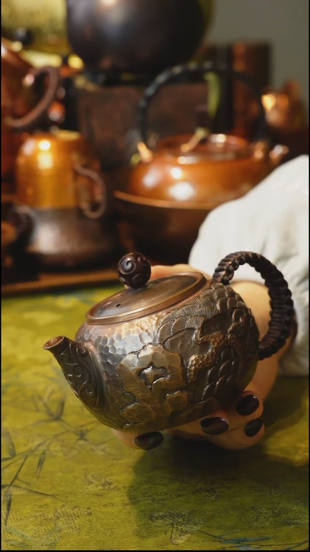 纯紫铜松柏泡茶壶