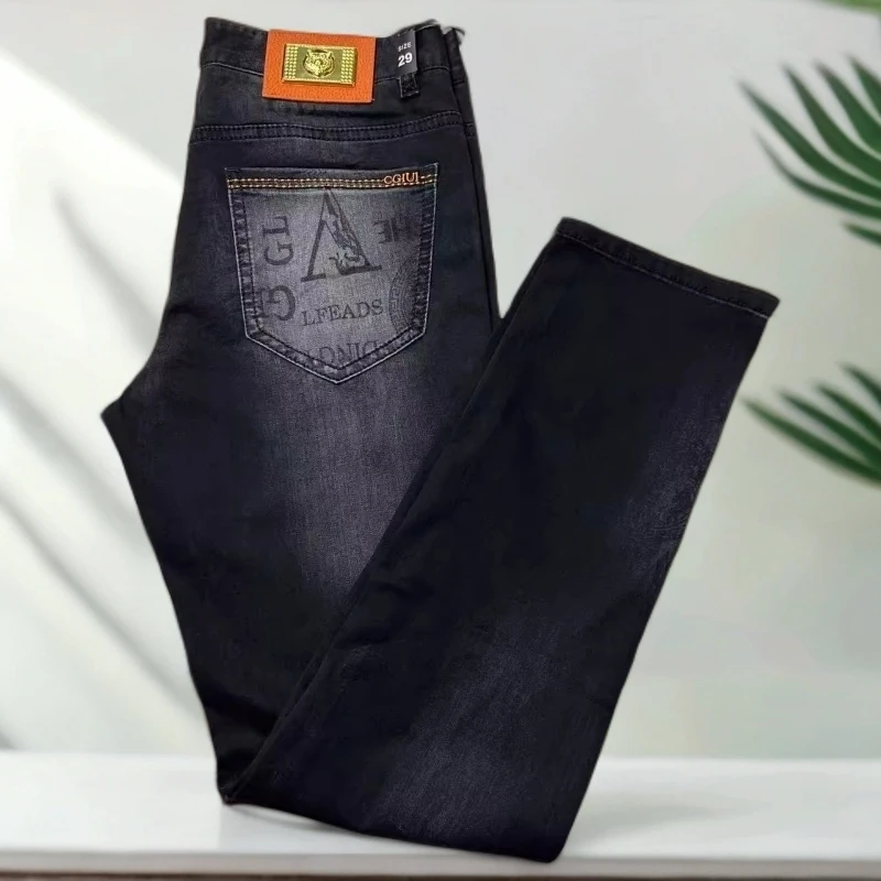 维斯克纳时尚休闲法式数码印花短裤牛仔裤男款新款修身九分长裤潮