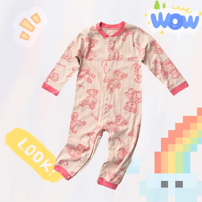 春秋纯棉连体暗扣按扣可爱连体哈衣爬爬服亲肤印花A类宝宝婴儿
