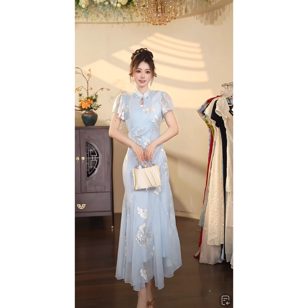 瑞瑞定制-1446（雾蓝之夏）连衣裙X1119