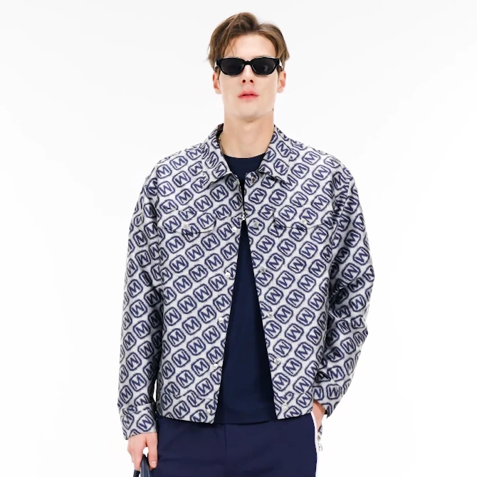 MANGANO春季新款字母满印老花夹克男休闲百搭翻领宽松外套2142118