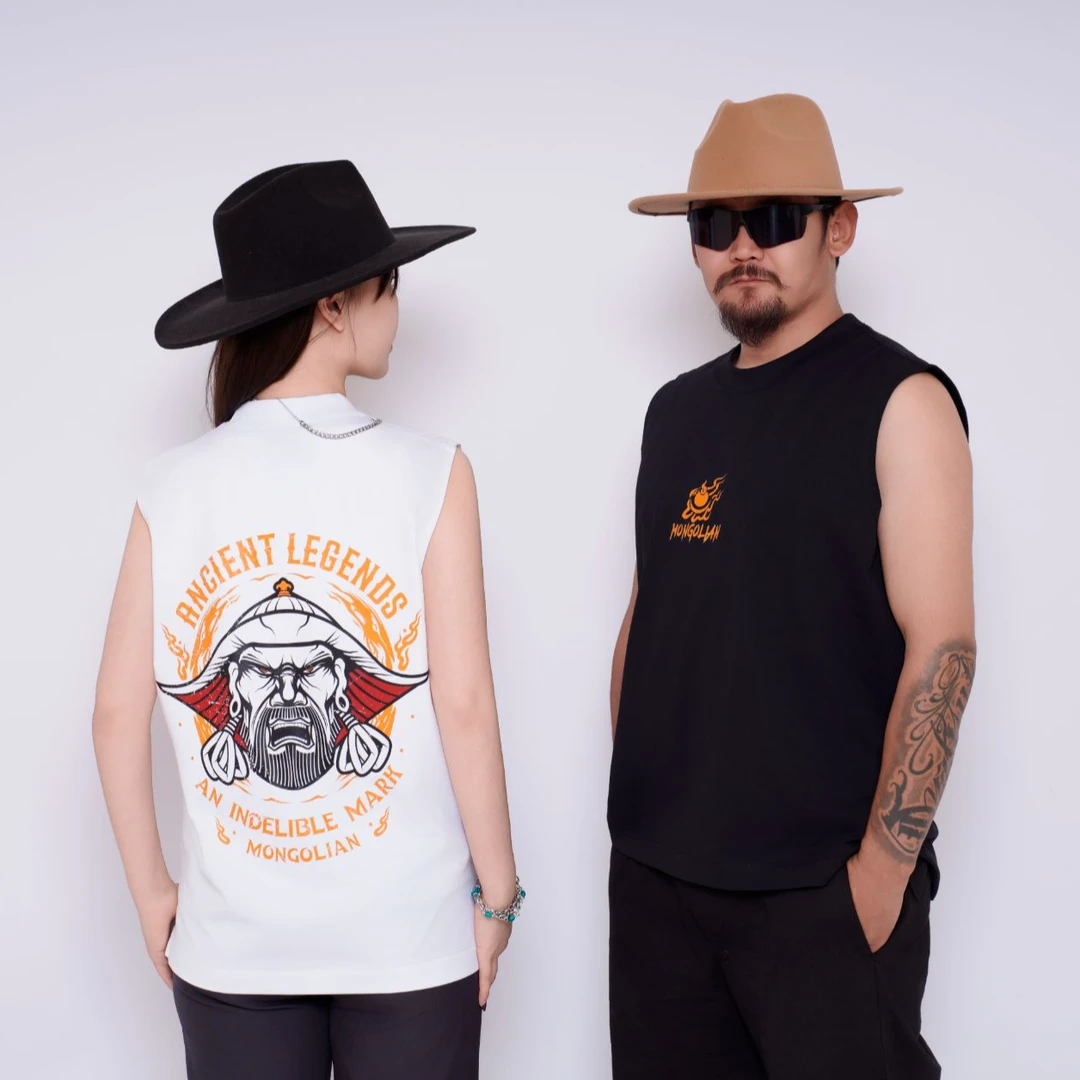 忽纳远古款索洛纳棉情侣背心夏季国潮印花宽松背心砍袖