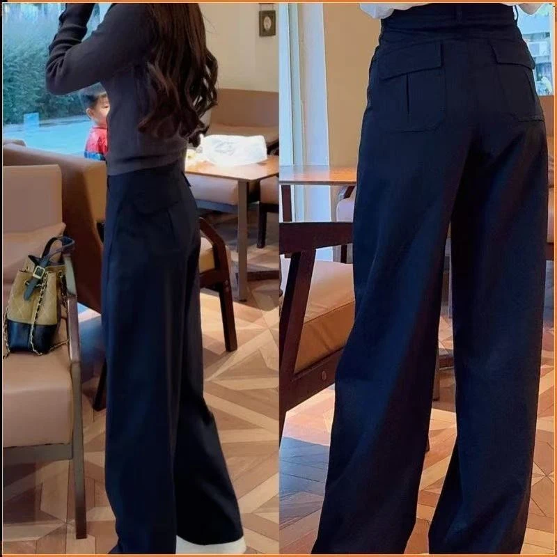 复古弯刀休闲裤女2025秋季新款高腰遮胯显瘦百搭直筒垂感阔腿裤子