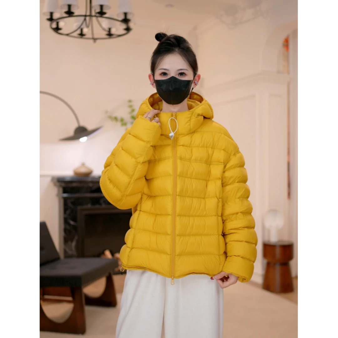 95新国标白鸭绒小个子短款连帽纯色极简风保暖羽绒服