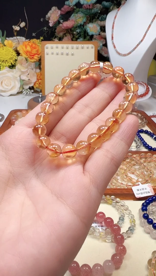 水晶手串未镶嵌天然8mm黄塔晶手串