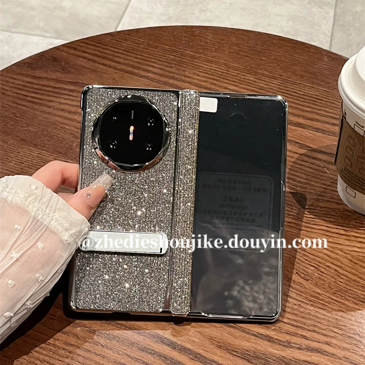 适用华为matex6折叠屏手机壳x5高级银色碎钻支架全包中轴壳膜一体