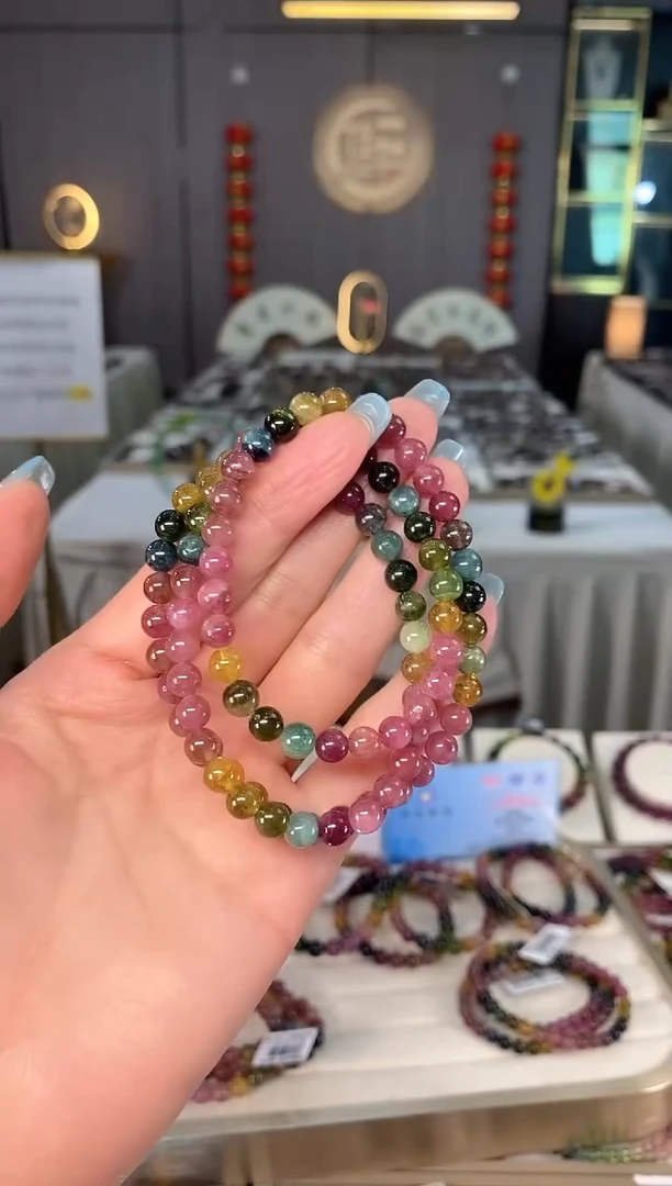 未镶嵌老矿碧玺色标彩虹三圈手串6mm+碧玺多样性发一条mz