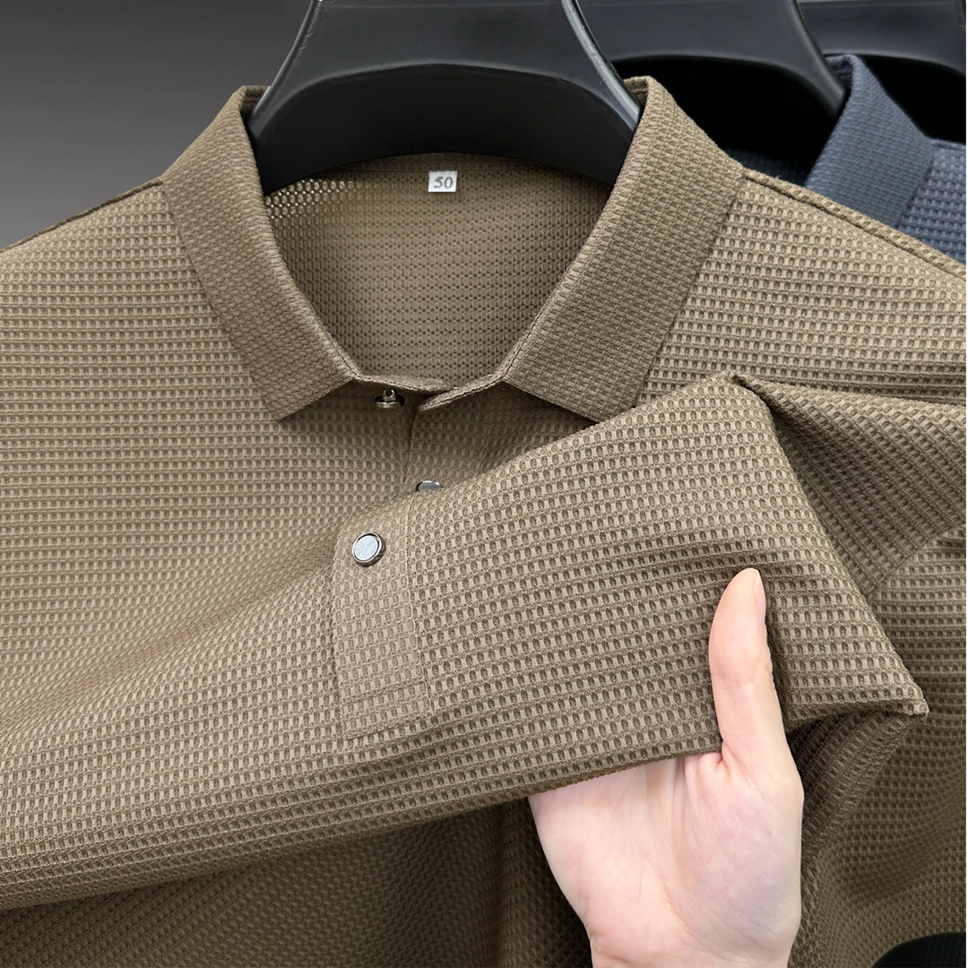 John Bunni冰丝无痕短袖T恤男士夏季新款下摆开叉百搭休闲POLO衫