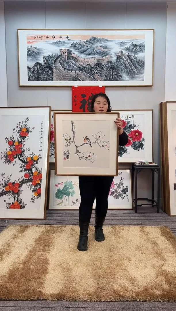 国画手绘白玉兰62*62尺寸