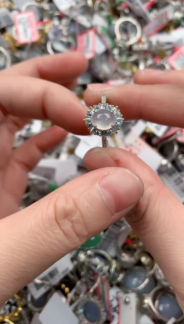 银S925镶嵌戒指翡翠555---9