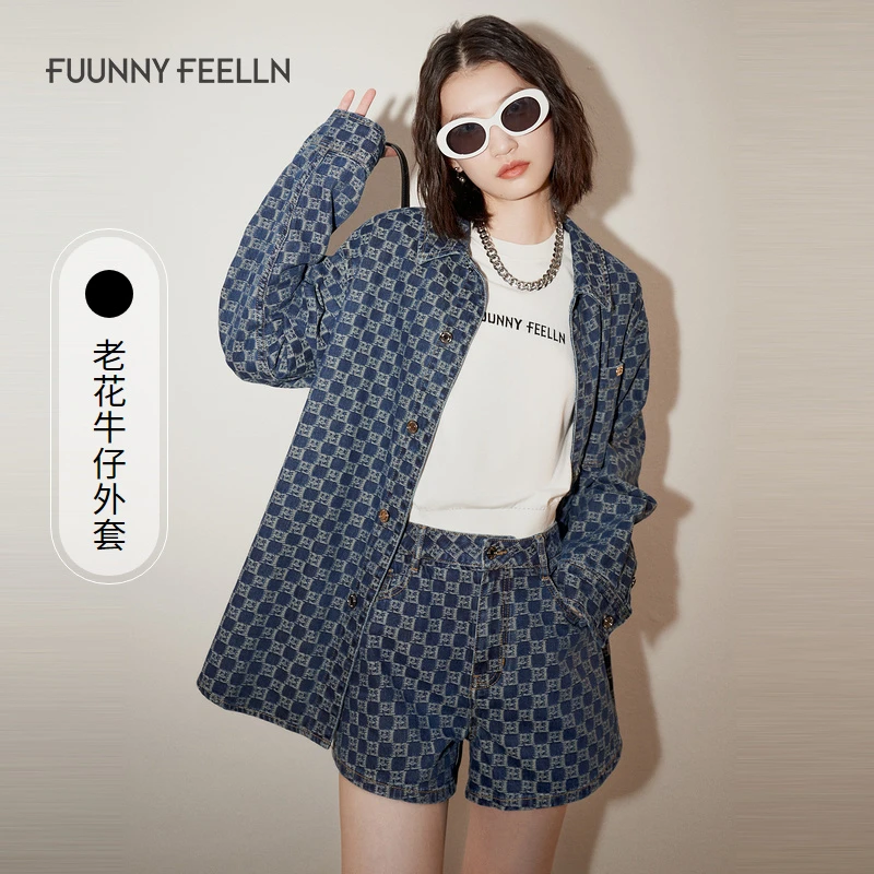 FF仿佛季老花牛仔短外套薄款上衣女外套FC00442P4