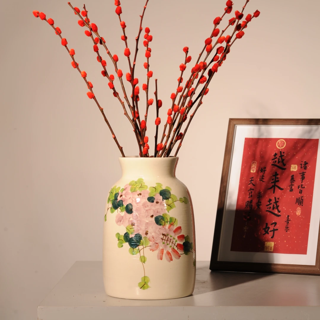 【大奶罐亮釉紫藤】手绘艺术感花瓶